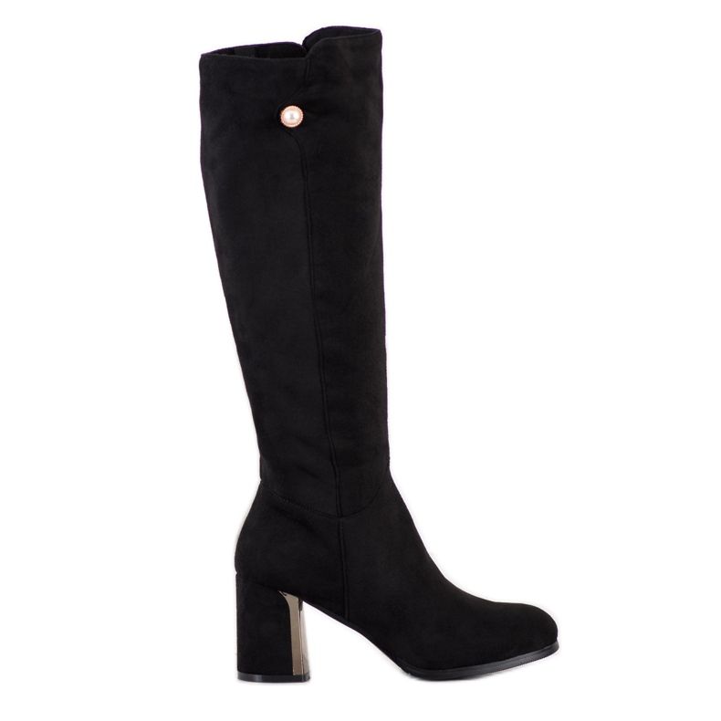 Gogo Botas Elegantes Com Uma Pérola preto