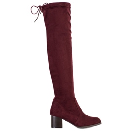 M.Daszyński Botas marrons acima do joelho vermelho