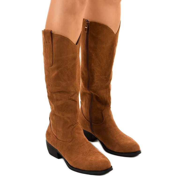 Botas de cano alto camurça da Evelralla botas de cowboy castanho multicolorido