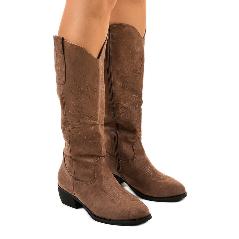 Botas de caubói Evelralla de camurça cáqui verde