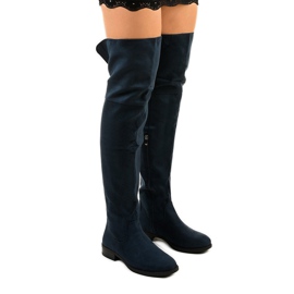 Botas Wysless azul marinho achatadas sobre os joelhos azul-marinho