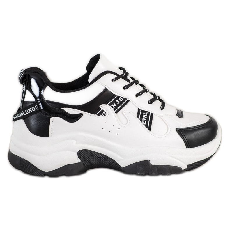 SHELOVET Tênis confortáveis ​​de couro ecológico branco preto