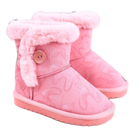 Apawwa Botas infantis de neve com pele e botão rosa Kawai