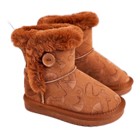 Apawwa Botas infantis de neve com pele e botão marrom Kawai castanho Apawwa Botas infantis de neve com pele e botão marrom Kawai castanho