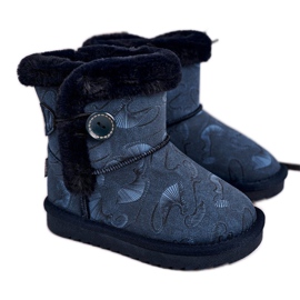 Apawwa Botas infantis de neve com pele e botão azul marinho Kawai azul-marinho
