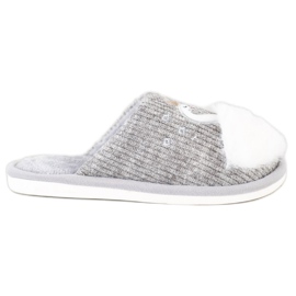 Bona Chinelos quentes com aplicação branco cinza Bona Chinelos quentes com aplicação branco cinza
