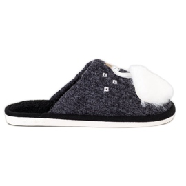 Bona Chinelos quentes com aplicação branco preto cinza Bona Chinelos quentes com aplicação branco preto cinza