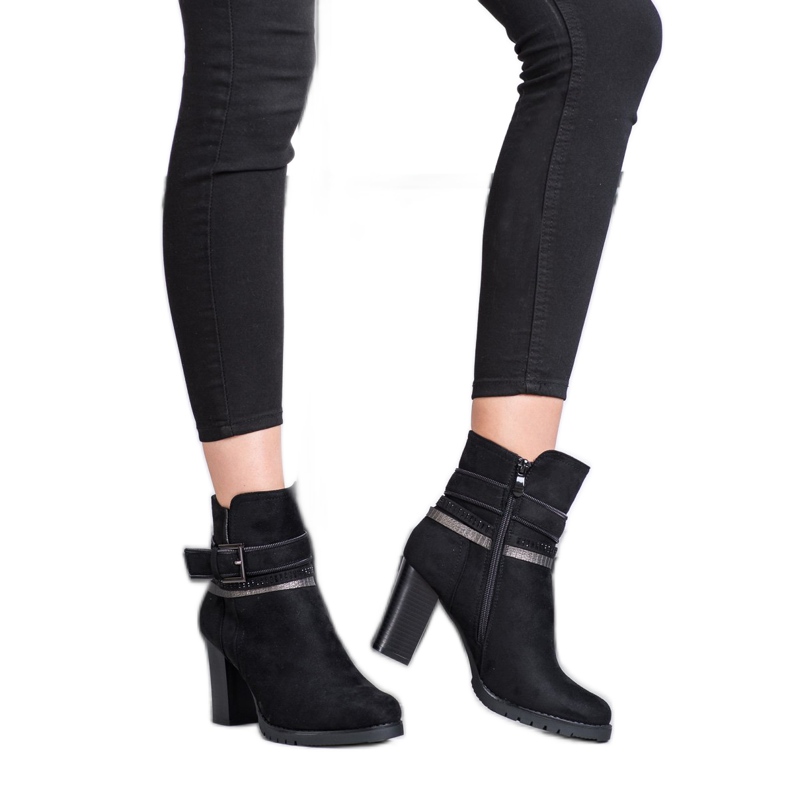 Queentina Botinhas Elegantes De Camurça preto prata