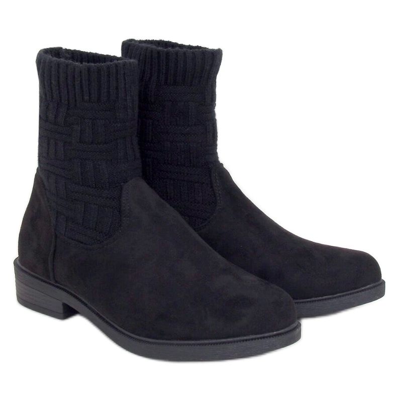 Botas com parte superior de suéter preto E2100 Preto Botas com parte superior de suéter preto E2100 Preto