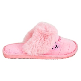 Bona Chinelos com pele de urso rosa