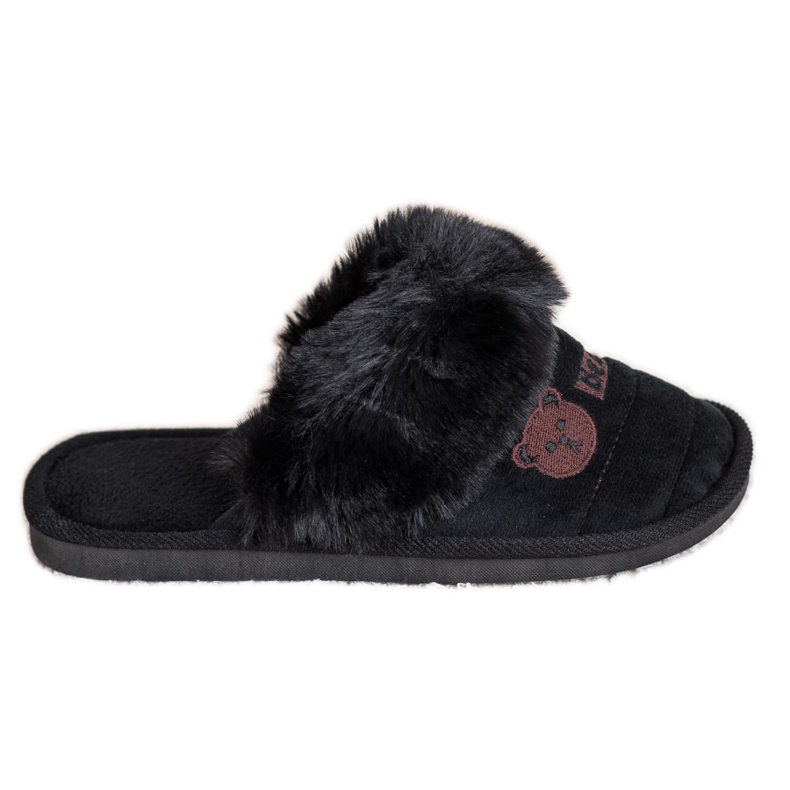 Bona Chinelos com pele de urso preto