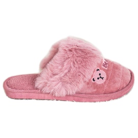 Bona Chinelos com pele de urso rosa