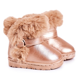 FRROCK Botas de neve aquecidas para crianças com gelatina de pele rosa e ouro