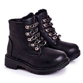 Trappers isolados para crianças Corrente de couro ecológico Black Rock &amp; Roll preto