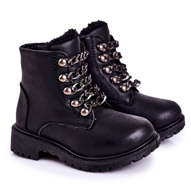 Trappers isolados para crianças Corrente de couro ecológico Black Rock &amp; Roll preto