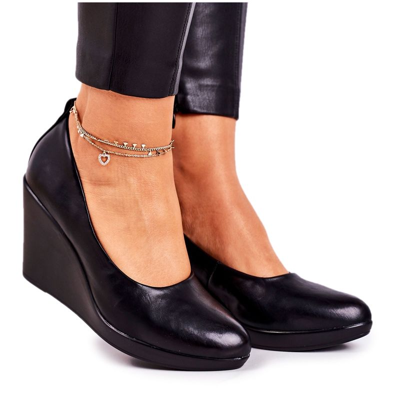 PJ1 Bombas femininas clássicas em cunhas pretas Ivonne preto