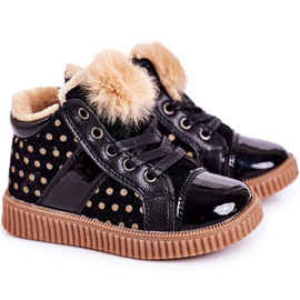 Linshi Tênis infantil com botas quentes em bolinhas pretas Anastasia preto Linshi Tênis infantil com botas quentes em bolinhas pretas Anastasia preto