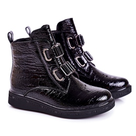 PL1 Botas aquecidas para crianças lacadas com estampa animal preta maia preto