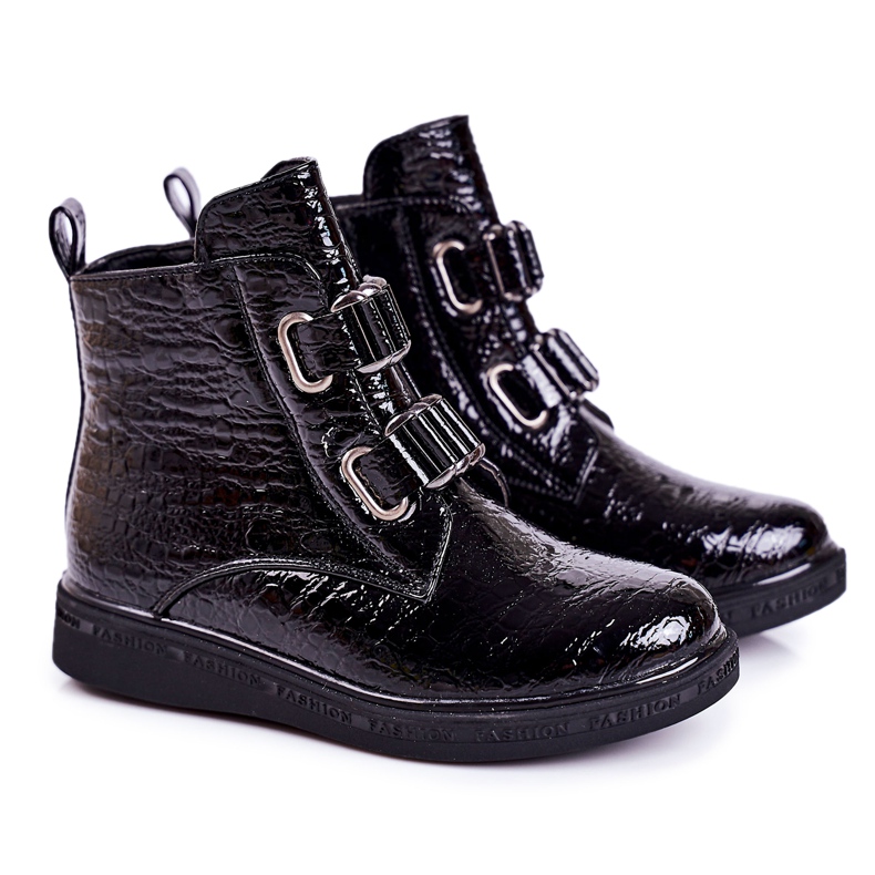 PL1 Botas aquecidas para crianças lacadas com estampa animal preta maia preto