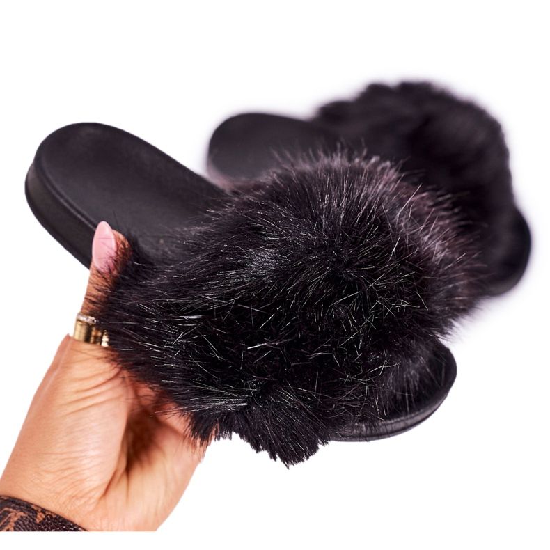 PS1 Chinelos infantis de pele preta fashionista preto