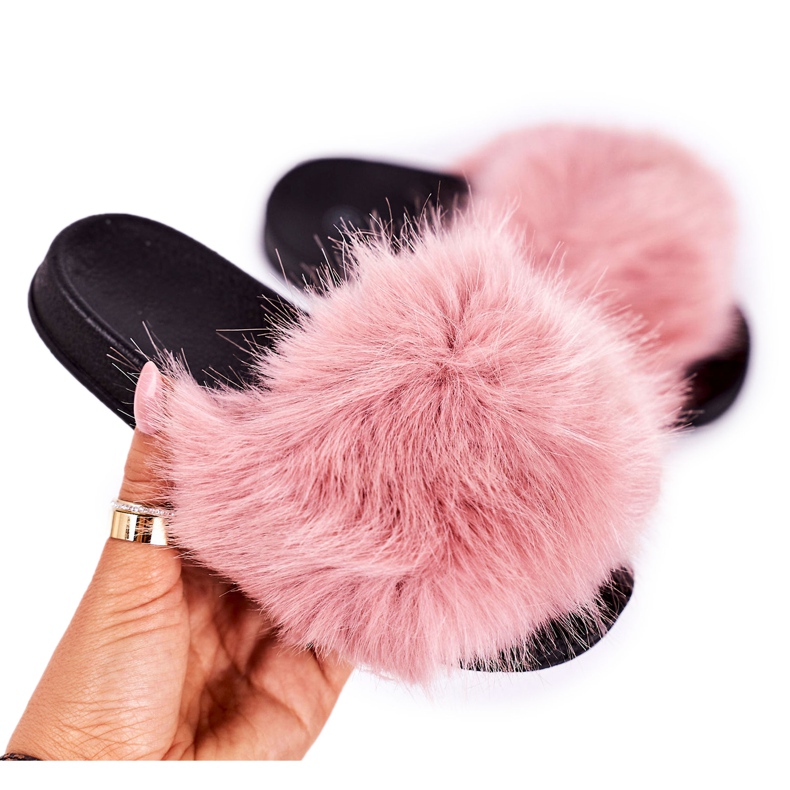 Chinelos de pele rosa fashionista infantil