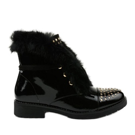 Botas femininas com isolamento achatado preto lacado