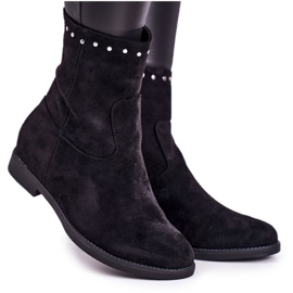 PJ1 Botas femininas pretas isoladas com strass de camurça Performance preto