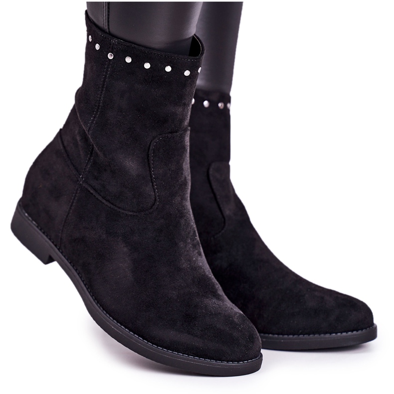 PJ1 Botas femininas pretas isoladas com strass de camurça Performance preto