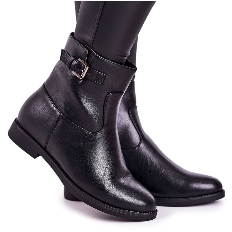 PJ1 Botas pretas de meia-calça femininas com fivela preto