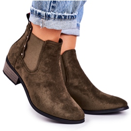 PJ1 Botas femininas clássicas do Chelsea Botas camurça verde escuro Walker cáqui