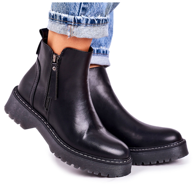 PJ1 Botas quentes femininas com sola de borracha caminhada na lua negra preto