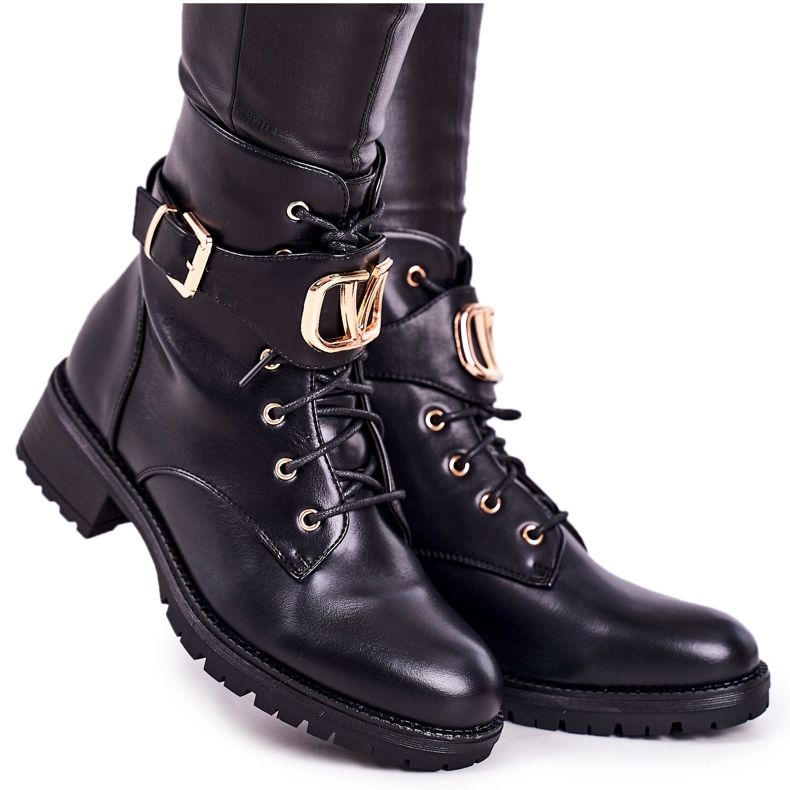 SEA Botas quentes femininas trabalhadoras ouro fivela preta Vera preto
