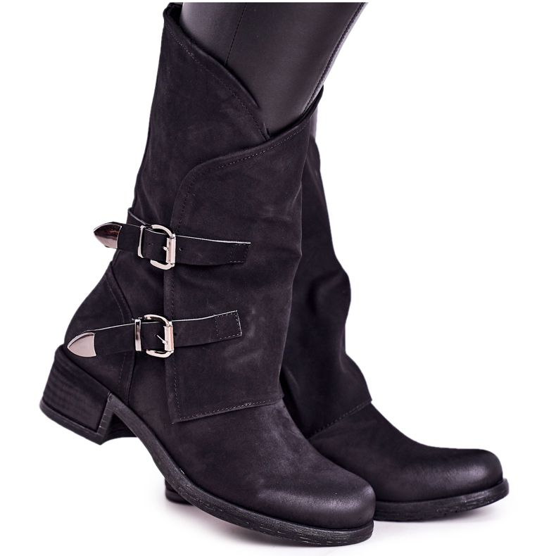 PS1 Botas quentes femininas com fivelas pretas Cassidy preto
