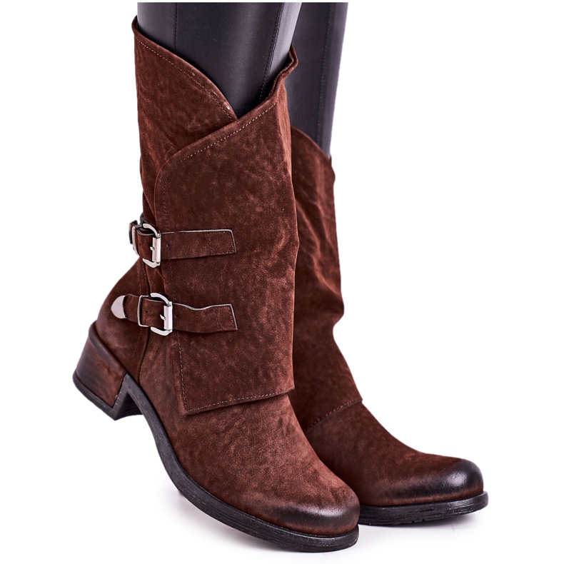 SEA Botas quentes femininas com fivelas marrom cassidy castanho