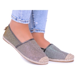 Lu Boo Glitter feminino alpargatas com Miravet cinza dourado