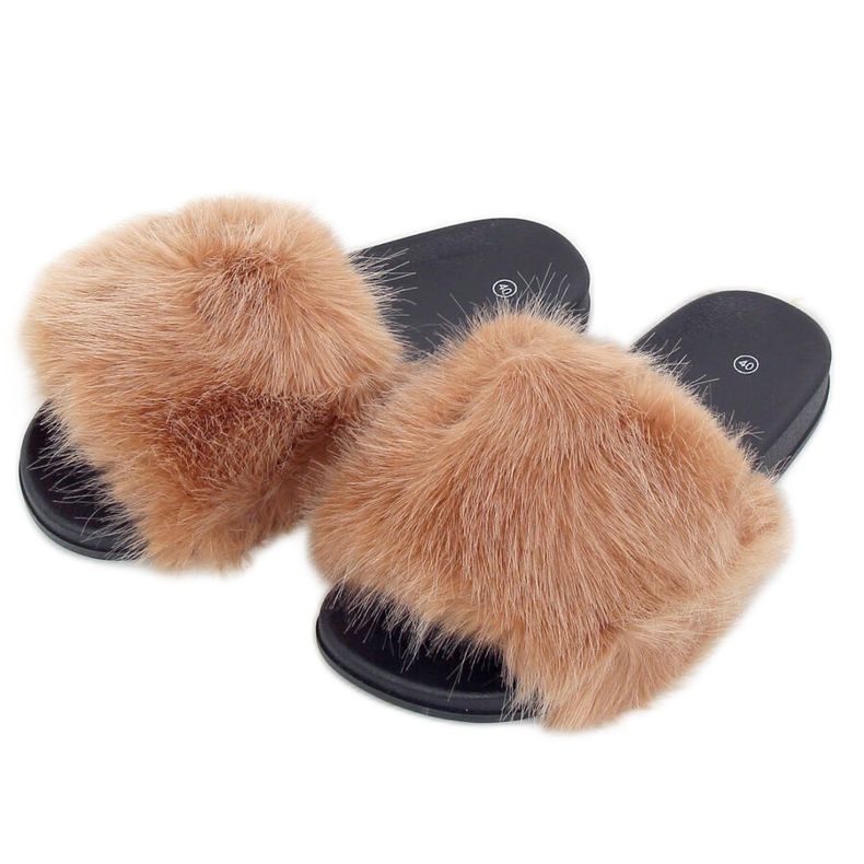 Chinelos com pele de camelo CK107P Camel castanho multicolorido