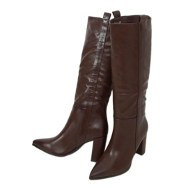 Botas marrons com salto estável RB49P Marrom castanho