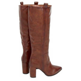 Botas em camelo de salto estável RB49P Camel castanho multicolorido