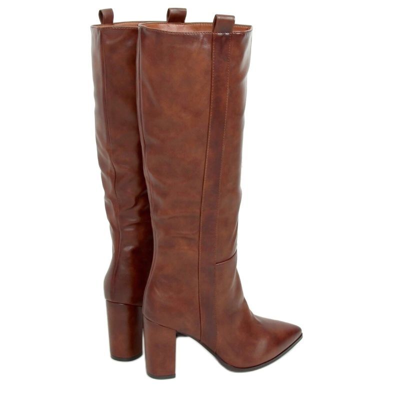 Botas em camelo de salto estável RB49P Camel castanho multicolorido