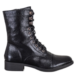 Super Mode Botas amarradas com glitter preto