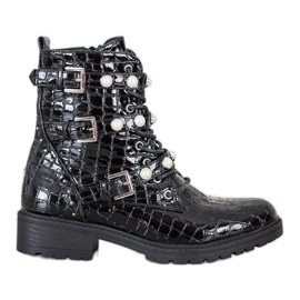 Super Me Impressão Lacquered Workers Snake preto