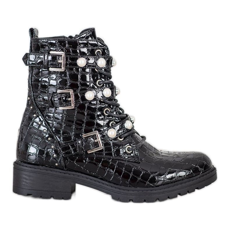 Super Me Impressão Lacquered Workers Snake preto