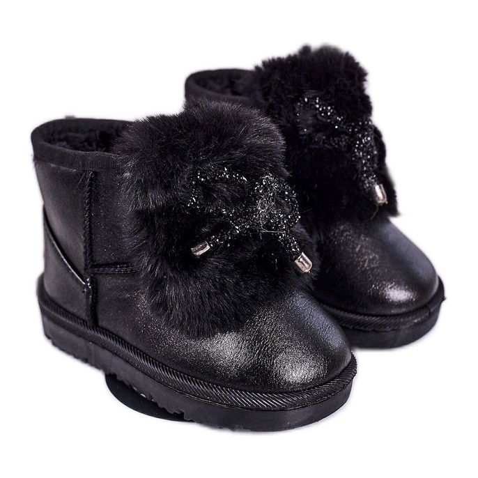 Botas de neve infantis com pele preta Aurora preto