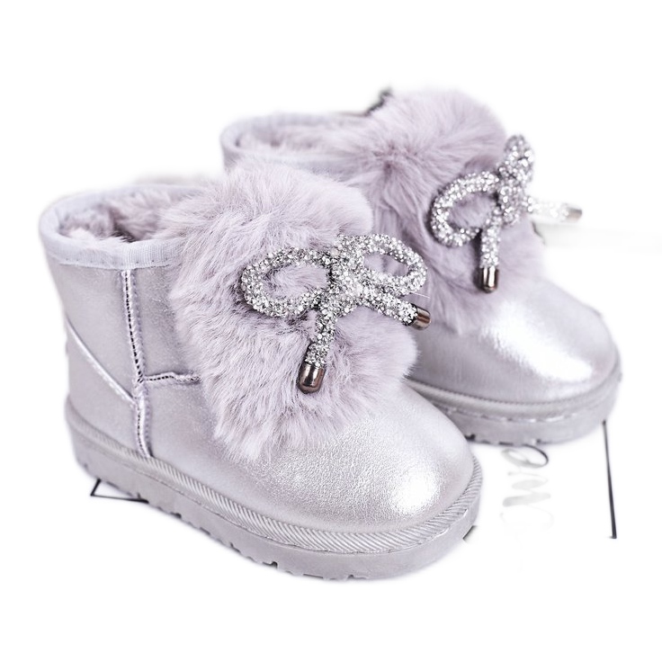 Botas de neve infantis com pele de prata Aurora