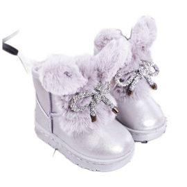 Botas de neve infantis com pêlo e orelhas Coelhinho prateado prata Botas de neve infantis com pêlo e orelhas Coelhinho prateado prata