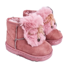 Botas infantis de neve com pele de camurça rosa Amelia Botas infantis de neve com pele de camurça rosa Amelia