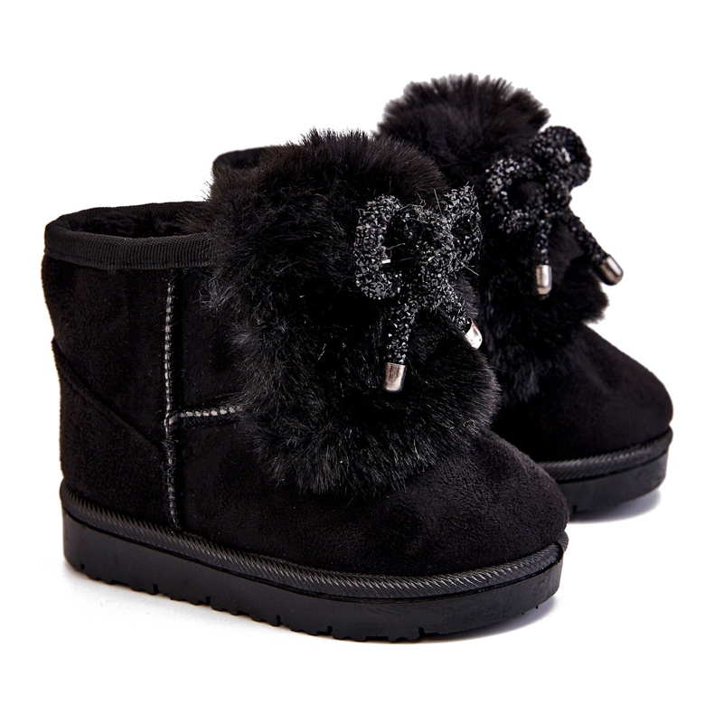 Botas de neve pretas infantis com camurça de pele Amelia preto
