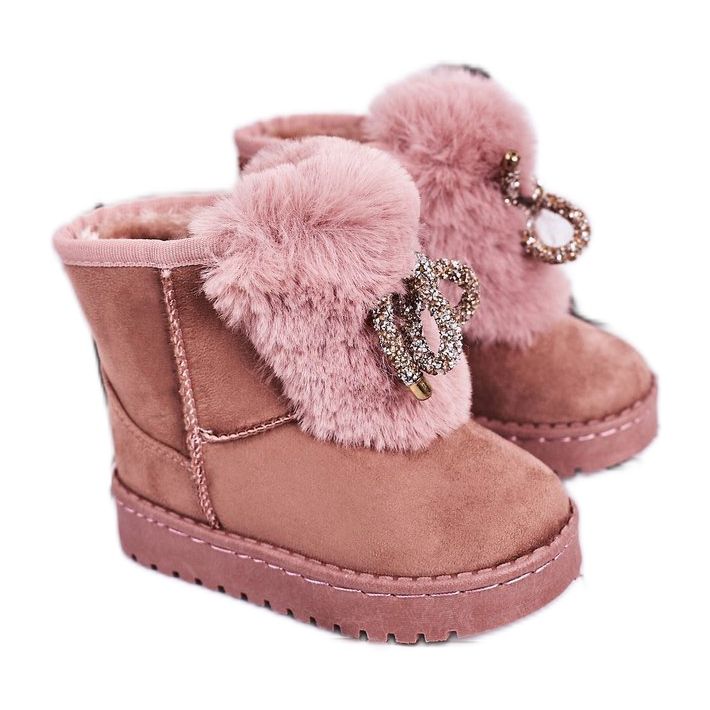 Botas infantis de neve com pele de camurça rosa Amelia