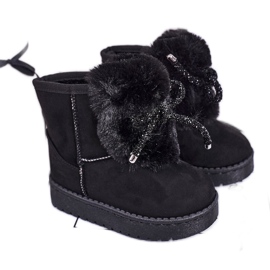 Botas de neve pretas infantis com camurça de pele Amelia preto