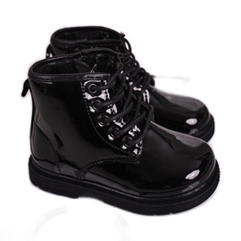 FRROCK Botas infantis Botas Lacadas Quentes Black Ammy preto